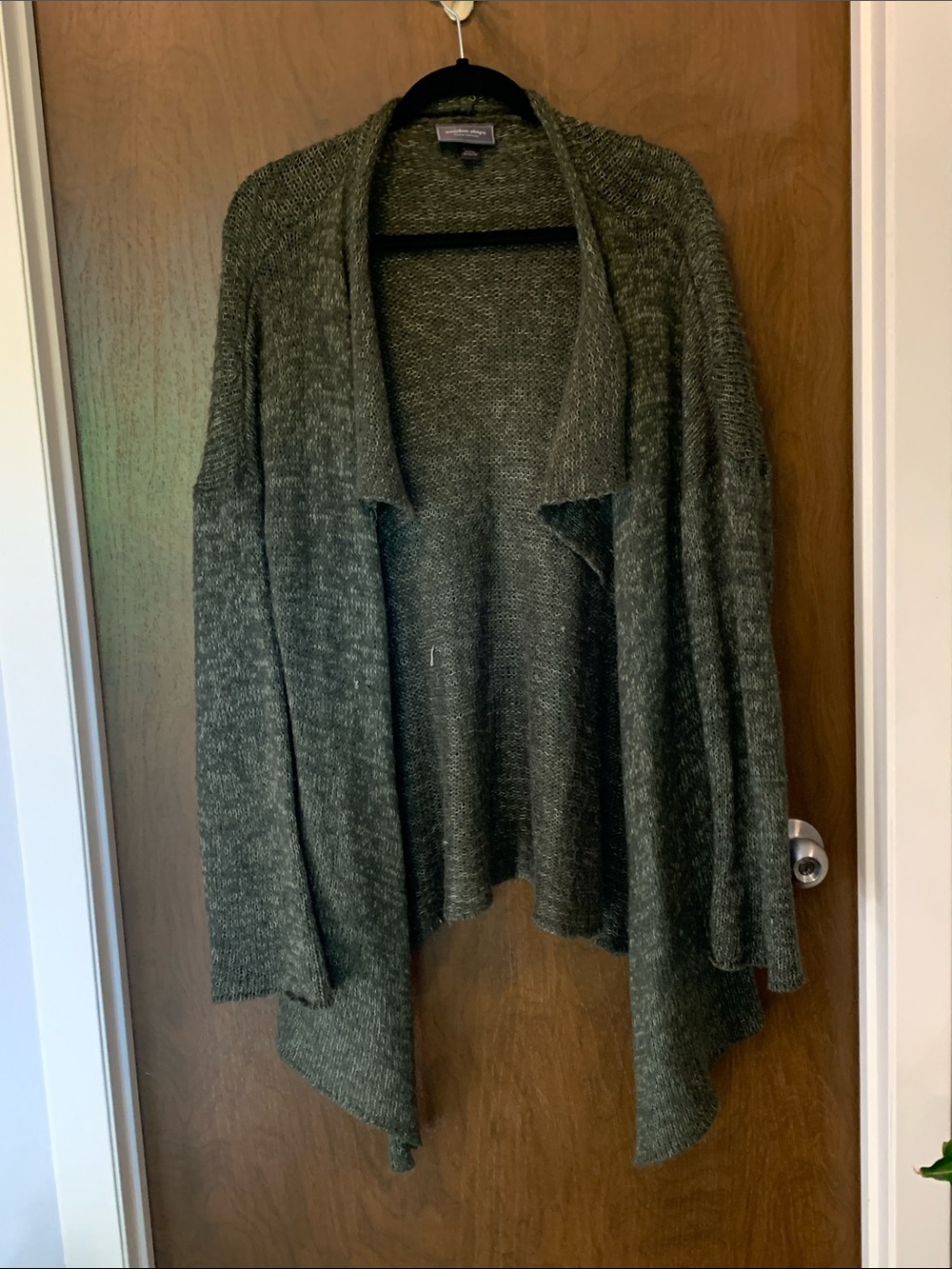 Wooden Ships Green Open-Front Draped Cardigan